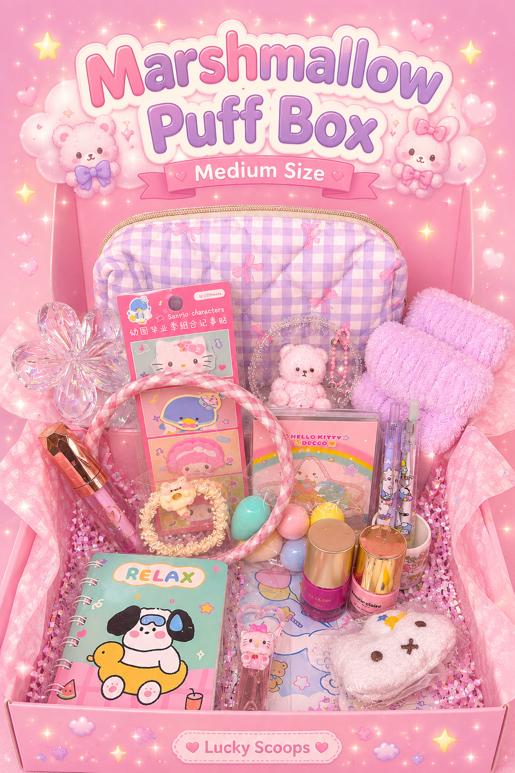 Marshmallow Puff Box ✧ MEDIUM ✧  Pastel Cosmetics & Stationery