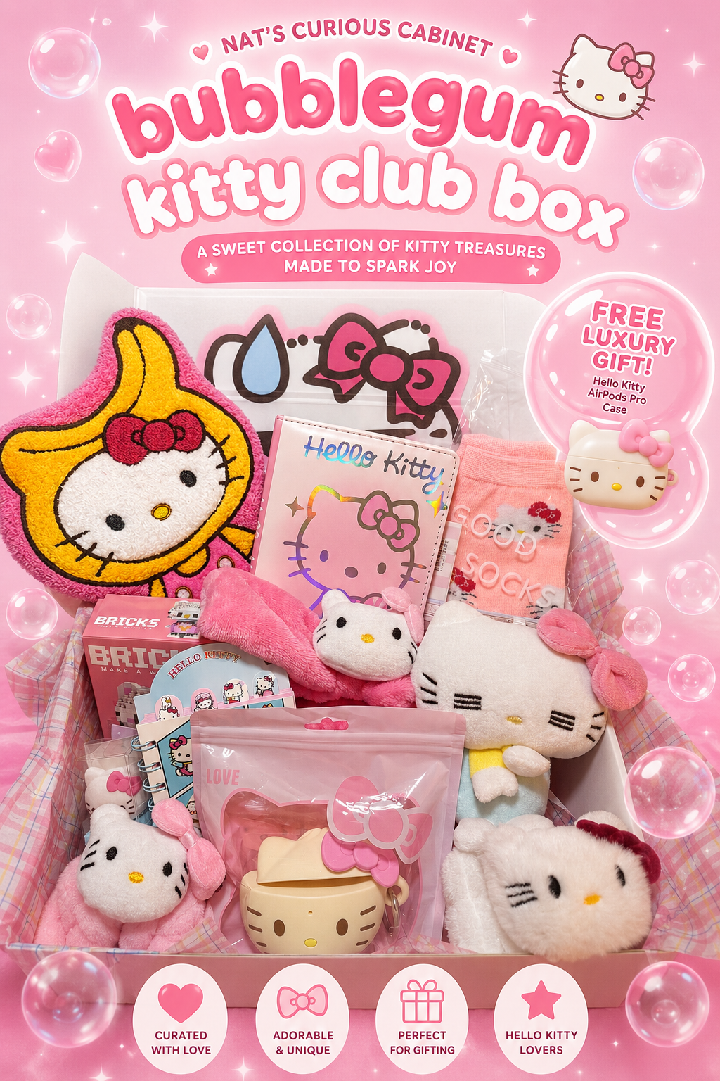 Bubblegum Kitty Club Box 🎀 + LUXURY Gift - Large - Hello Kitty PINK Supreme