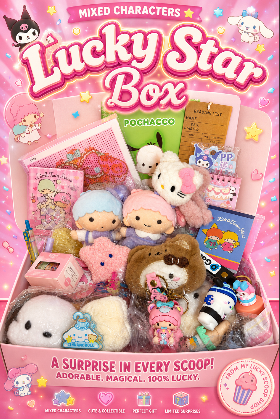 Lucky Star Box + FREE mini mystery Scoop✧.LARGE ✧ Mixed Characters ALL Sanrio Mystery Box