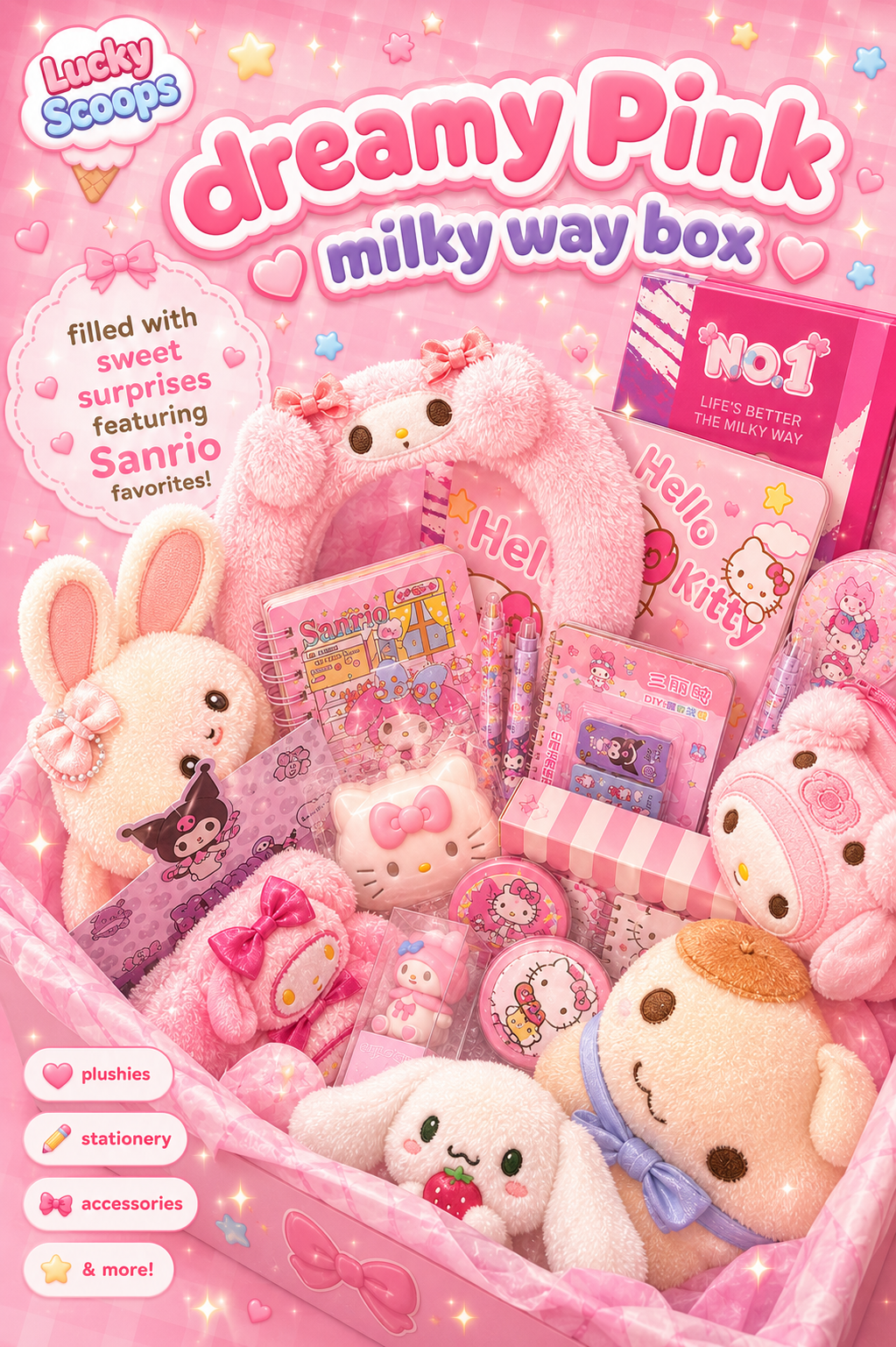 Pink Milky Way Box ✧ LARGE - Sweet Piano, MyMelody, Hello Kitty